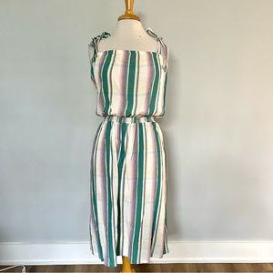H&M Cream Pastel Purple Green Plaid Stripes MIDI Dress Size 12